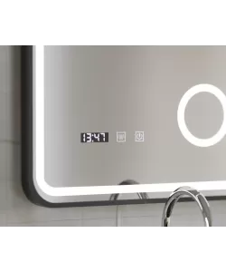 Oglinda LED Touch Ulrich Sistem Dezaburire, Ceas si Temperatura 60x80 cm Rama Negru Brushed Lupa Cosmetica