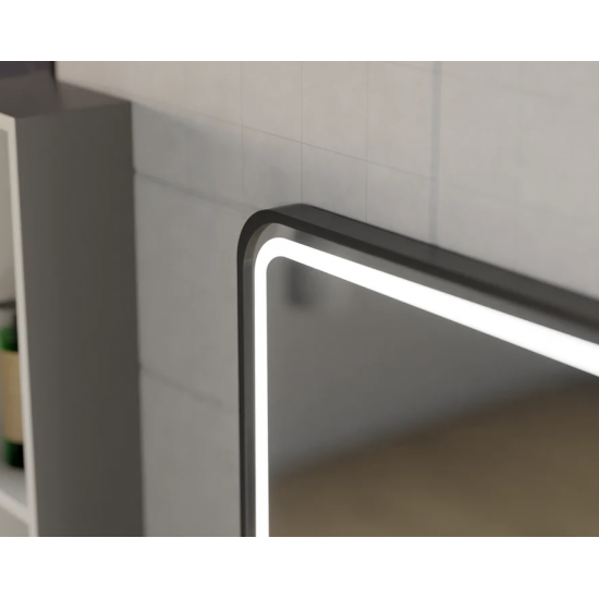 Oglinda LED Touch Ulrich Sistem Dezaburire, Ceas si Temperatura 60x80 cm Rama Negru Brushed Lupa Cosmetica