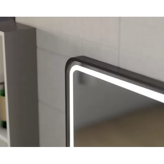 Oglinda LED Touch Ulrich Sistem Dezaburire, Ceas si Temperatura 60x80 cm Rama Negru Brushed Lupa Cosmetica Oglinda LED Touch Ulrich Sistem Dezaburire, Ceas si Temperatura 60x80 cm Rama Negru Brushed Lupa Cosmetica