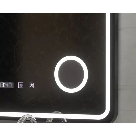 Oglinda LED Touch Ulrich Sistem Dezaburire, Ceas si Temperatura 60x80 cm Rama Negru Brushed Lupa Cosmetica Oglinda LED Touch Ulrich Sistem Dezaburire, Ceas si Temperatura 60x80 cm Rama Negru Brushed Lupa Cosmetica