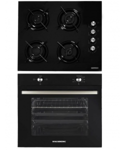 Pachet Incorporabil Hausberg Cuptor electric HB-8051NG, Clasa A, 76L, 2000W, Negru, Plita HB-563NG, 4 arzatoare, Gaz, Sticla