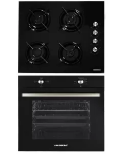 Pachet Incorporabil Hausberg Cuptor electric HB-8051NG, Clasa A, 76L, 2000W, Negru, Plita HB-563NG, 4 arzatoare, Gaz, Sticla