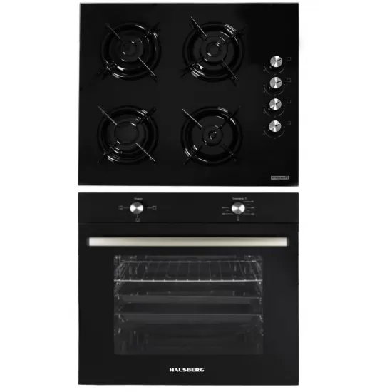 Pachet Incorporabil Hausberg Cuptor electric HB-8051NG, Clasa A, 76L, 2000W, Negru, Plita HB-563NG, 4 arzatoare, Gaz, Sticla Pachet Incorporabil Hausberg Cuptor electric HB-8051NG, Clasa A, 76L, 2000W, Negru, Plita HB-563NG, 4 arzatoare, Gaz, Sticla