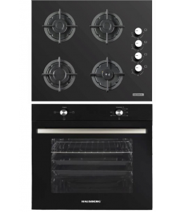 Pachet Incorporabil Cuptor electric Hausberg HB-8051NG, Clasa A, 76L, 2000W, Negru, Plita incorporabila HB-567NG, Gaz, 4 arzatoare, Sistem de siguranta GAZ, Gratar din fonta, Material Sticla, Negru