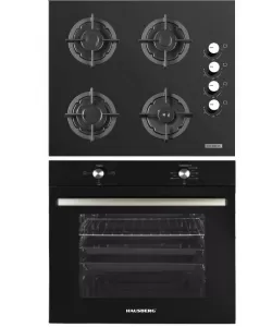 Pachet Incorporabil Cuptor electric Hausberg HB-8051NG, Clasa A, 76L, 2000W, Negru, Plita incorporabila HB-567NG, Gaz, 4 arzatoare, Sistem de siguranta GAZ, Gratar din fonta, Material Sticla, Negru