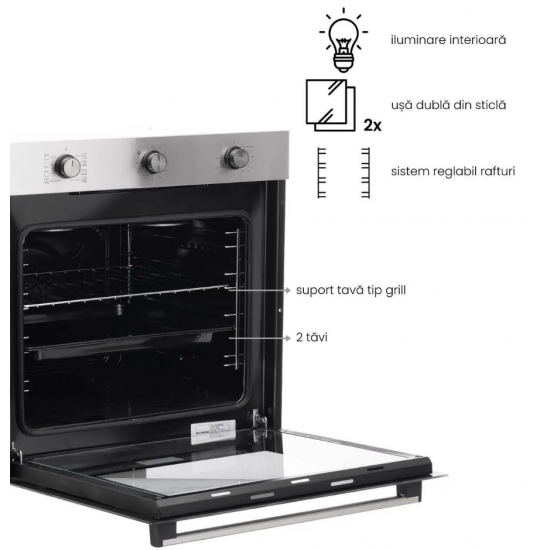 Pachet incorporabil Hausberg Cuptor electric HB-8053IN, Clasa A, 71L, 2225W, Negru/Inox, Plita Incorporabila HB-555, 4 arzatoare, Gaz, Inox, Hota incorporabila decorativa HB-1220, Putere de absorbtie 450 m3/h, 2 motoare, 60 cm, Inox