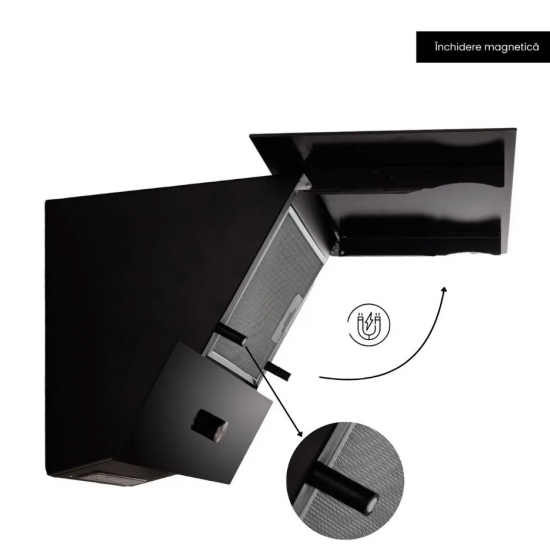 Hota Incorporabila decorativa Hausberg HB-2285NG, 163W , Filtru aluminiu, Putere de absorbtie maxim 650 m3/h, 60 cm, Negru