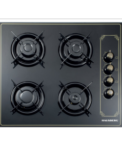 Plita Incorporabila Rustica Hausberg HB-575RST, 4 arzatoare, Gaz, 60 cm - Negru