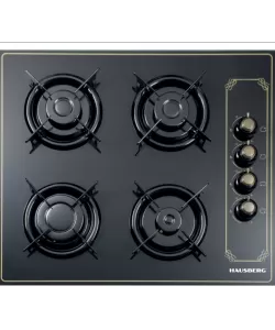 Plita Incorporabila Rustica Hausberg HB-575RST, 4 arzatoare, Gaz, 60 cm - Negru