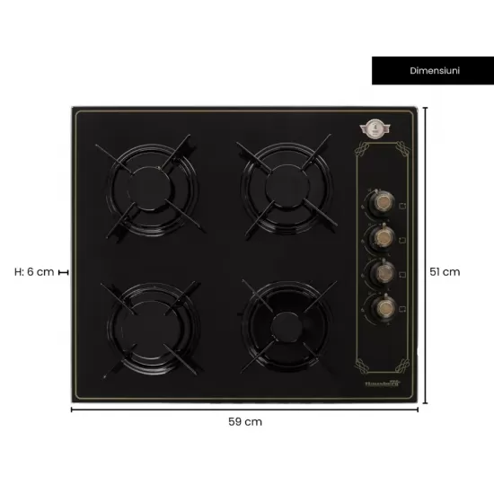 Plita Incorporabila Rustica Hausberg HB-575RST, 4 arzatoare, Gaz, 60 cm - Negru Plita Incorporabila Rustica Hausberg HB-575RST, 4 arzatoare, Gaz, 60 cm - Negru