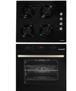 Pachet Incorporabil Hausberg Cuptor electric HB-8054NG, Clasa A, 71L, 2225W, Negru, Plita Incorporabila HB-563NG, 4 arzatoare, Gaz, Sticla, Negru