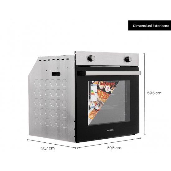 Cuptor incorporabil Hausberg HB-8051IN, Electric, Putere 2000 W, 76 l, 4 Functii, Clasa A, Negru/Inox