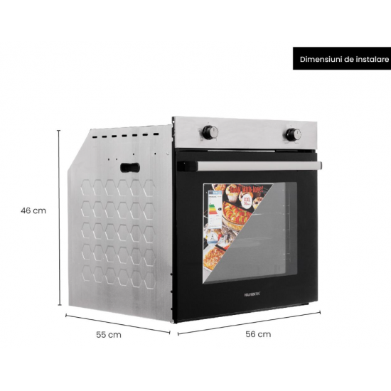 Cuptor incorporabil Hausberg HB-8051IN, Electric, Putere 2000 W, 76 l, 4 Functii, Clasa A, Negru/Inox