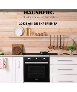 Cuptor incorporabil Hausberg HB-8053NG, Electric, Putere 2225 W, 71 l, 6 Functii, Ventilatie, Timer, Clasa A, Negru