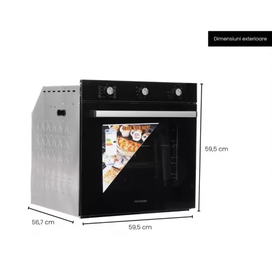 Cuptor incorporabil Hausberg HB-8053NG, Electric, Putere 2225 W, 71 l, 6 Functii, Ventilatie, Timer, Clasa A, Negru Cuptor incorporabil Hausberg HB-8053NG, Electric, Putere 2225 W, 71 l, 6 Functii, Ventilatie, Timer, Clasa A, Negru