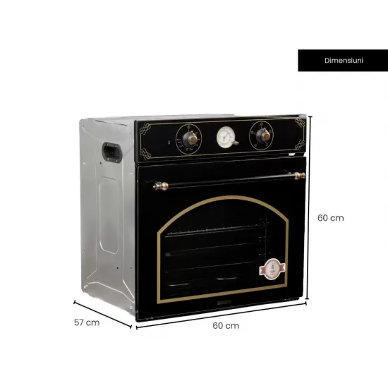 Cuptor incorporabil Hausberg HB-8055RST, Electric, Putere 1600 W, 57 l, 4 Functii, Ventilatie, Timer, Clasa A, Negru/Auriu Cuptor incorporabil Hausberg HB-8055RST, Electric, Putere 1600 W, 57 l, 4 Functii, Ventilatie, Timer, Clasa A, Negru/Auriu