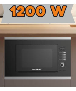 Cuptor cu microunde incorporabil HAUSBERG HB-8065NG, 20 litri, 1200 W, 6 nivele de putere, 8 programe automate, control mecanic, decongelare, timer, sistem blocare copii, negru