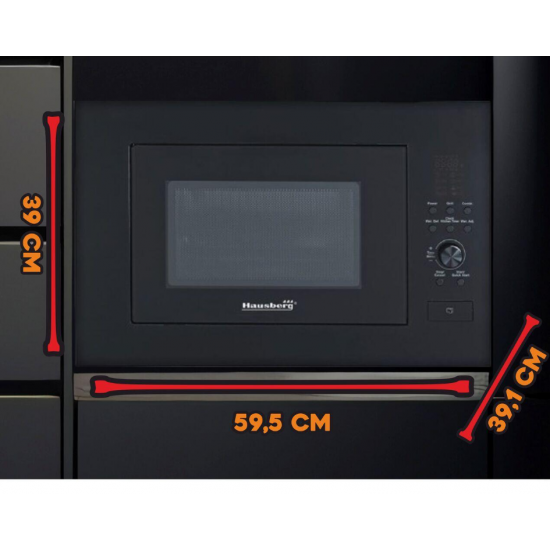 Cuptor cu microunde incorporabil Hausberg HB-8070NG, 25 l, 1400 W, Grill, Control digital - Negru