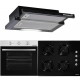 Pachet HAUSBERG Basic Style Black, Cuptor electric Incorporabil HB8052, Clasa A, 71L, 2000W, Negru/Inox, Plita Incorporabila HB563NG, 4 arzatoare, Gaz, Sticla, Negru, Hota incorporabila telescopica HB1285NG, Putere de absorbtie 420 m3/h, 2 motoare