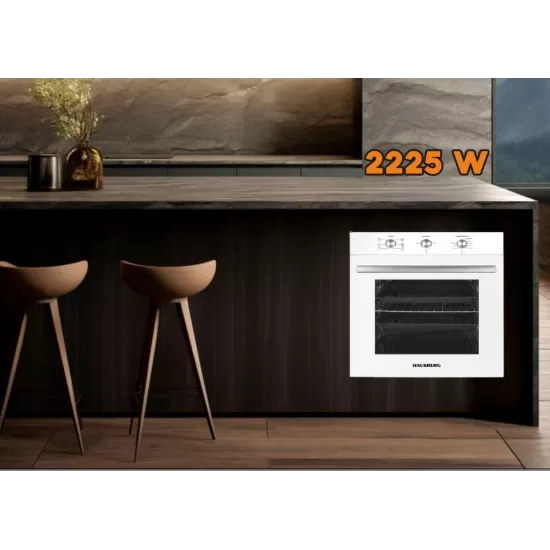 Cuptor incorporabil Hausberg , Putere 2225 W, Electric, 71 l, 6 Functii, Ventilatie, Timer, Clasa A, Alb Cuptor incorporabil Hausberg , Putere 2225 W, Electric, 71 l, 6 Functii, Ventilatie, Timer, Clasa A, Alb
