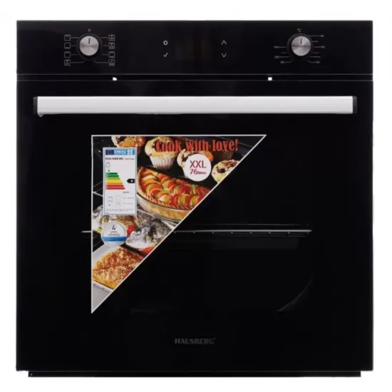 Cuptor electric incorporabil Hausberg HB-8054NG, Clasa A, volum 71L, putere 2225W, panou sticla termoizolant, termostat, timer, 7 functii, ventilatie, Negru Cuptor electric incorporabil Hausberg HB-8054NG, Clasa A, volum 71L, putere 2225W, panou sticla termoizolant, termostat, timer, 7 functii, ventilatie, Negru