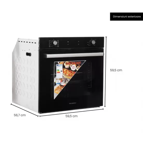 Cuptor electric incorporabil Hausberg HB-8054NG, Clasa A, volum 71L, putere 2225W, panou sticla termoizolant, termostat, timer, 7 functii, ventilatie, Negru Cuptor electric incorporabil Hausberg HB-8054NG, Clasa A, volum 71L, putere 2225W, panou sticla termoizolant, termostat, timer, 7 functii, ventilatie, Negru