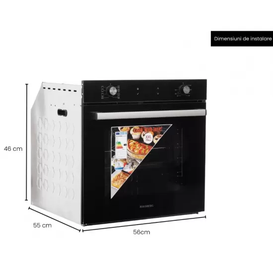 Cuptor electric incorporabil Hausberg HB-8054NG, Clasa A, volum 71L, putere 2225W, panou sticla termoizolant, termostat, timer, 7 functii, ventilatie, Negru Cuptor electric incorporabil Hausberg HB-8054NG, Clasa A, volum 71L, putere 2225W, panou sticla termoizolant, termostat, timer, 7 functii, ventilatie, Negru