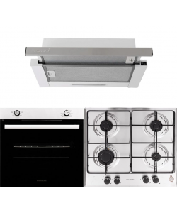 Pachet Incorporabil Cuptor electric Hausberg HB-8051IN, Clasa A, 76L, 2000W, Negru/Inox, Plita Incorporabila HB-555, 4 arzatoare, Gaz, Inox, Hota incorporabila telescopica HB-1285IN, Putere de absorbtie 420 m3/h, 2 motoare, 60 cm, Inox/Alb