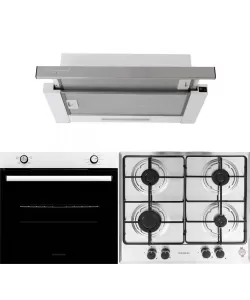 Pachet Incorporabil Cuptor electric Hausberg HB-8051IN, Clasa A, 76L, 2000W, Negru/Inox, Plita Incorporabila HB-555, 4 arzatoare, Gaz, Inox, Hota incorporabila telescopica HB-1285IN, Putere de absorbtie 420 m3/h, 2 motoare, 60 cm, Inox/Alb
