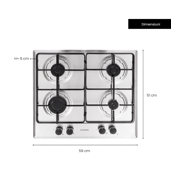 Pachet Incorporabil Cuptor electric Hausberg HB-8051IN, Clasa A, 76L, 2000W, Negru/Inox, Plita Incorporabila HB-555, 4 arzatoare, Gaz, Inox, Hota incorporabila telescopica HB-1285IN, Putere de absorbtie 420 m3/h, 2 motoare, 60 cm, Inox/Alb