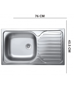 Chiuveta bucatarie Sanitec C403S, pentru blat, finisaj satinat, cuva stanga, 76x43,5cm, Inox