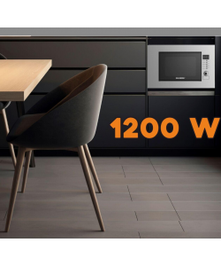 Cuptor cu microunde incorporabil HAUSBERG HB-8065IN, 20 litri, 1200 W, 6 nivele de putere, 8 programe automate, control mecanic, decongelare, timer, sistem blocare copii, argintiu