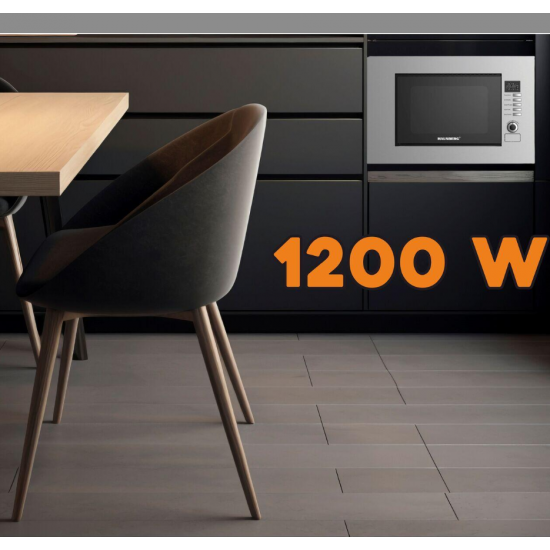 Cuptor cu microunde incorporabil HAUSBERG HB-8065IN, 20 litri, 1200 W, 6 nivele de putere, 8 programe automate, control mecanic, decongelare, timer, sistem blocare copii, argintiu