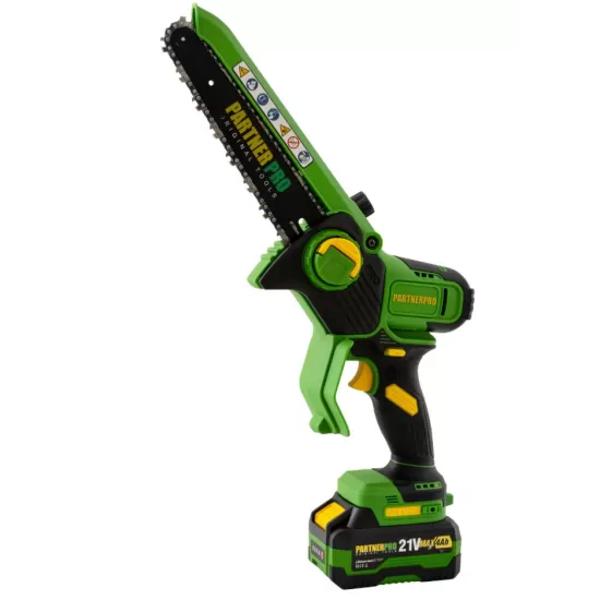 Mini Fierăstrău cu Lanț și Acumulator PPBS-84 PARTNERPRO, Brushless, 21V / 4Ah, Indicator sarcină Mini Fierăstrău cu Lanț și Acumulator PPBS-84 PARTNERPRO, Brushless, 21V / 4Ah, Indicator sarcină