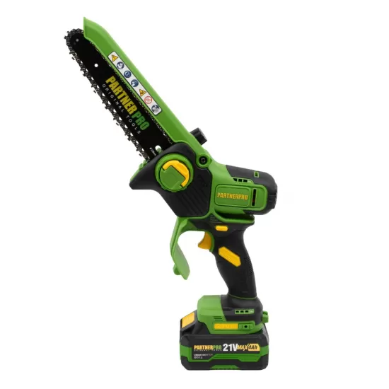 Mini Fierăstrău cu Lanț și Acumulator PPBS-84 PARTNERPRO, Brushless, 21V / 4Ah, Indicator sarcină Mini Fierăstrău cu Lanț și Acumulator PPBS-84 PARTNERPRO, Brushless, 21V / 4Ah, Indicator sarcină