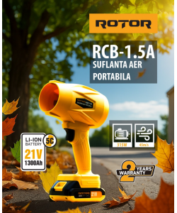 Suflantă aer pe acumulator ROTOR RCB-1.5A 45m/s, 21V/1,3Ah