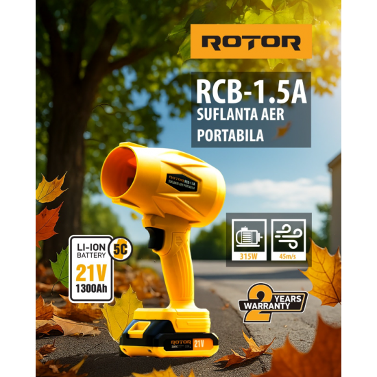 Suflantă aer pe acumulator ROTOR RCB-1.5A 45m/s, 21V/1,3Ah