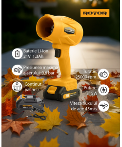 Suflantă aer pe acumulator ROTOR RCB-1.5A 45m/s, 21V/1,3Ah