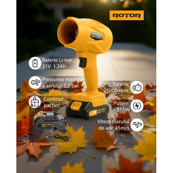 Suflantă aer pe acumulator ROTOR RCB-1.5A 45m/s, 21V/1,3Ah