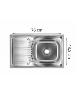 Chiuveta bucatarie Sanitec SN7002D, pentru blat 76X43.5cm, cuva dreapta, adancime 16cm, anticalcar, inox