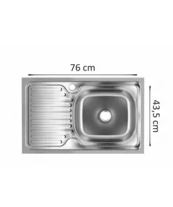 Chiuveta bucatarie Sanitec SN7002D, pentru blat 76X43.5cm, cuva dreapta, adancime 16cm, anticalcar, inox
