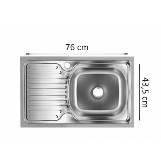 Chiuveta bucatarie Sanitec SN7002D, pentru blat 76X43.5cm, cuva dreapta, adancime 16cm, anticalcar, inox