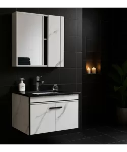 Set Mobilier pentru Baie CORFU, 80x48cm, 2 Piese, Negru si Alb