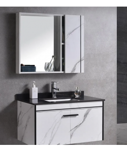 Set Mobilier pentru Baie CORFU, 80x48cm, 2 Piese, Negru si Alb
