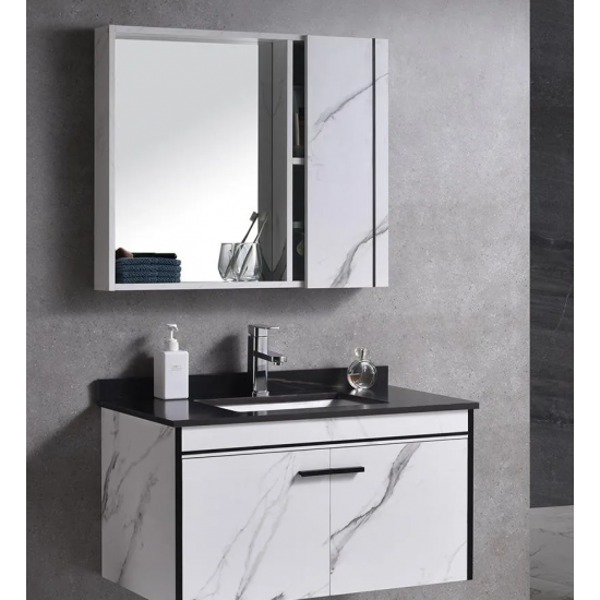 Set Mobilier pentru Baie CORFU, 80x48cm, 2 Piese, Negru si Alb