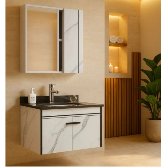 Set Mobilier pentru Baie CORFU, 80x48cm, 2 Piese, Negru si Alb