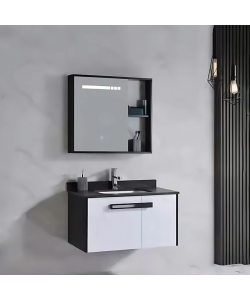 Set Mobilier pentru Baie CRETA, 80x40cm, 2 Piese, Negru si Alb