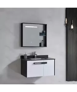 Set Mobilier pentru Baie CRETA, 80x40cm, 2 Piese, Negru si Alb Set Mobilier pentru Baie CRETA, 80x40cm, 2 Piese, Negru si Alb