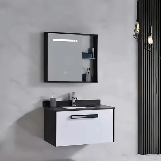 Set Mobilier pentru Baie CRETA, 80x40cm, 2 Piese, Negru si Alb