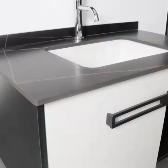 Set Mobilier pentru Baie CRETA, 80x40cm, 2 Piese, Negru si Alb